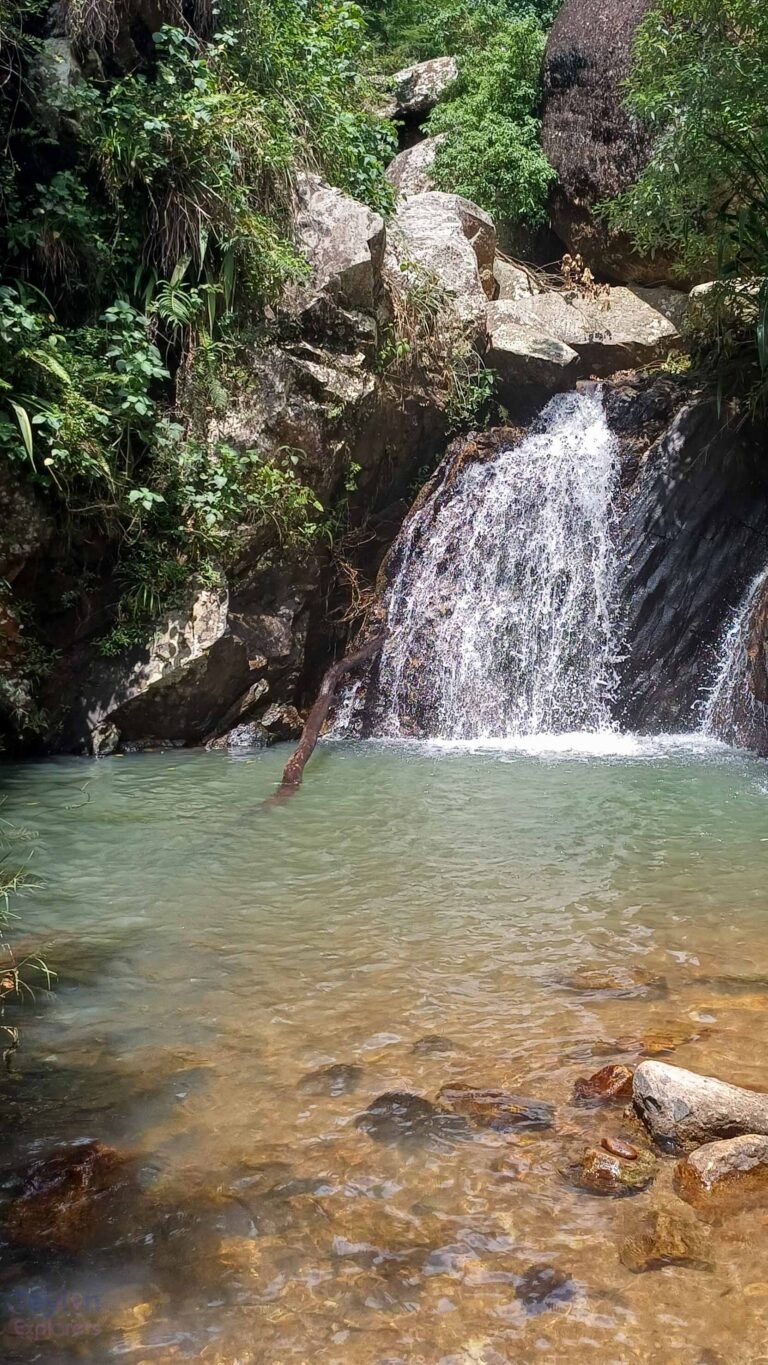 "Kombukara Wala Waterfall Ella natural pool" "Hidden waterfall near Ella Sri Lanka" "Kombukara Wala jungle waterfall" "Swimming at Kombukara Wala Waterfall Ella"